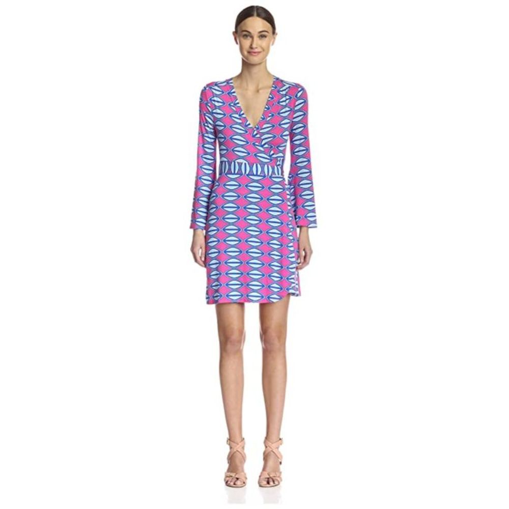 MACBETH COLLECTION Womens Pink Tie Bell Sleeve Above The Knee Wrap Dress M